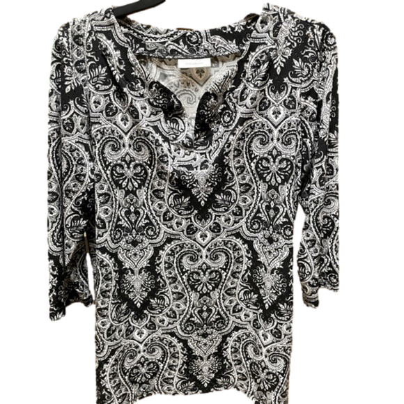 Dressbarn Black & White Sequined Pullover Size Large 3/4 Sleeve Top - Picture 5 of 6